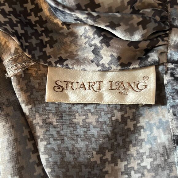 Vintage Stuart Lang Satin Geometric Houndstooth Turtleneck Secretary Blouse Sz L - Picture 4 of 4